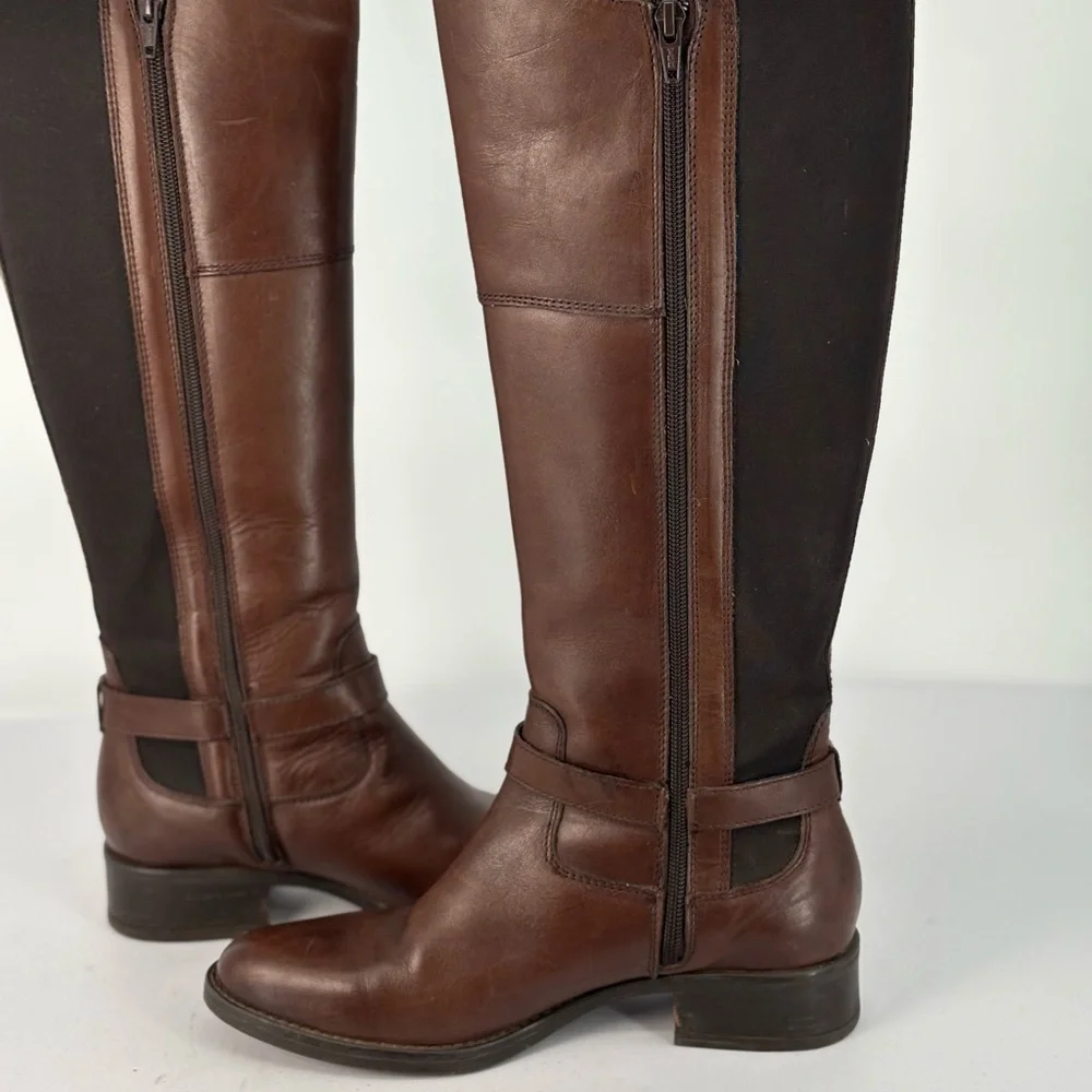 🐈‍⬛ Gillio Brown leather riding boots with elastic panels Boots
